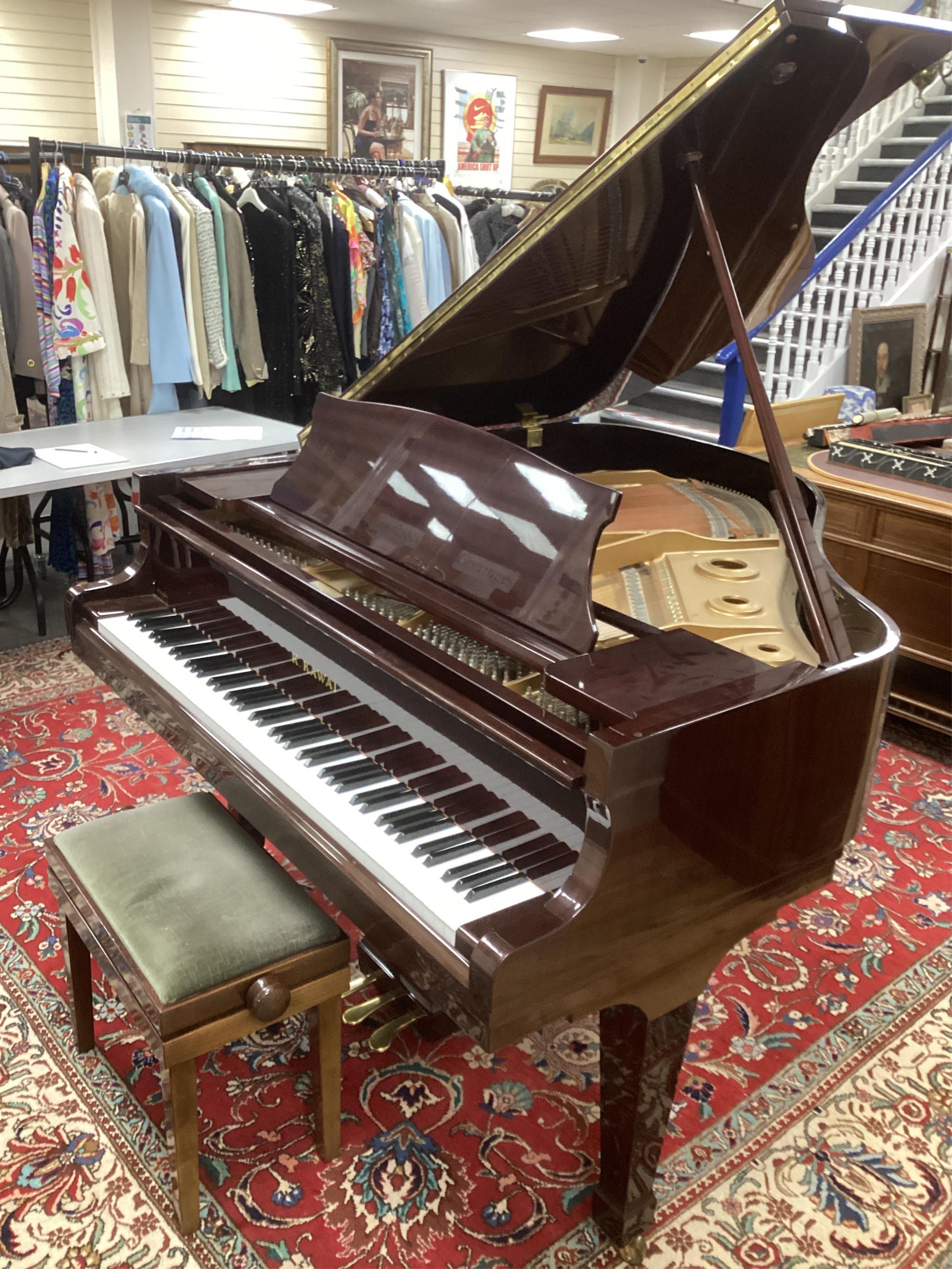 A Kawai KG-ID 5ft grand piano (c.1986), serial number 1675219, mahogany cased on square tapered legs, width 149cm, height 101cm, with adjustable stool. Condition - piano good